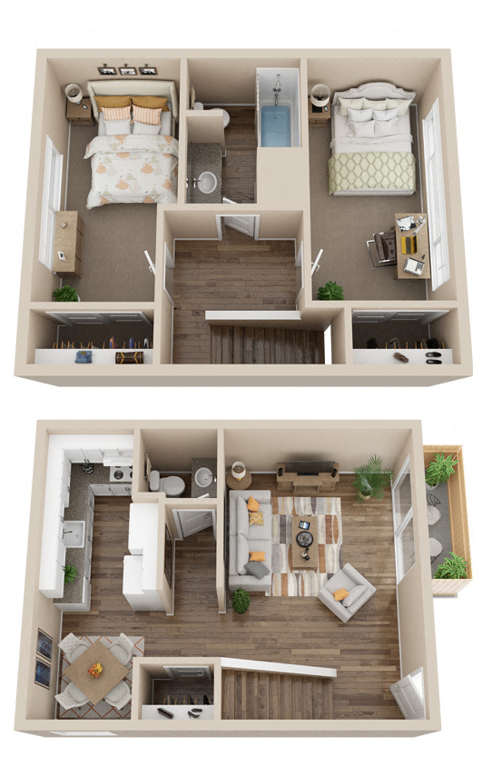 Floor plan for 2 beds, 1.5 baths, 870 sqft